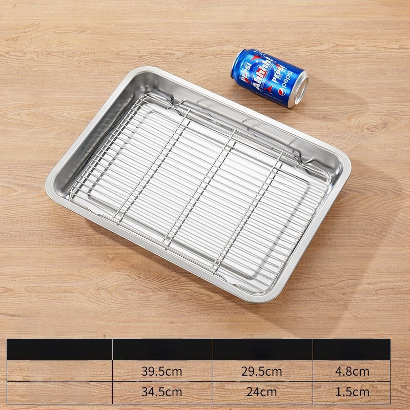 Komercinis nerūdijančio plieno kvadratinis padėklas su tinkleliu aliejaus kontrolei, filtravimo talpa vandens ir aliejui, maisto demonstravimui, kepimui ir prieskoniams