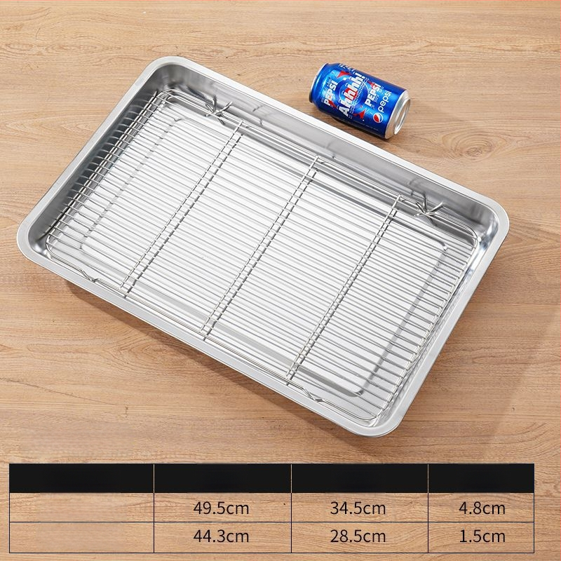 Komercinis nerūdijančio plieno kvadratinis padėklas su tinkleliu aliejaus kontrolei, filtravimo talpa vandens ir aliejui, maisto demonstravimui, kepimui ir prieskoniams