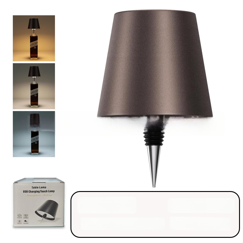 Vyno butelio formos stalo lempa, kūrybingas plastikinis korpusas, USB įkrovimas, ambientinis apšvietimas, RGB trijų spalvų reguliavimas prisilietimu