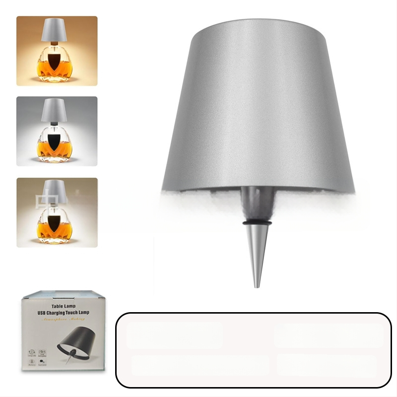 Vyno butelio formos stalo lempa, kūrybingas plastikinis korpusas, USB įkrovimas, ambientinis apšvietimas, RGB trijų spalvų reguliavimas prisilietimu