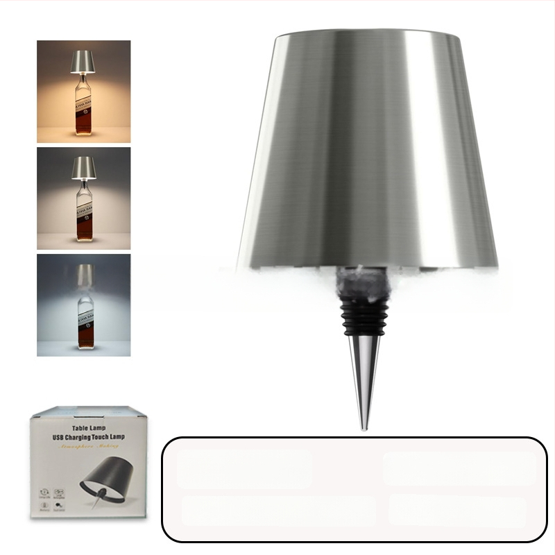 Vyno butelio formos stalo lempa, kūrybingas plastikinis korpusas, USB įkrovimas, ambientinis apšvietimas, RGB trijų spalvų reguliavimas prisilietimu