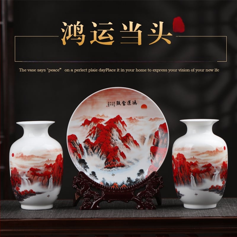 Tryjų porcelaninių vazonų rinkinys Hao Han, kinų stiliaus namų dekoras svetainei