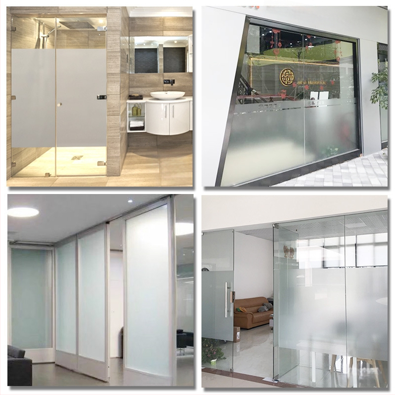 Savaime klijuojama matinio stiklo plėvelė langams – privatumas, vonios ir biuro erdvėms, PVC, nepermatoma, vienos spalvos raštas