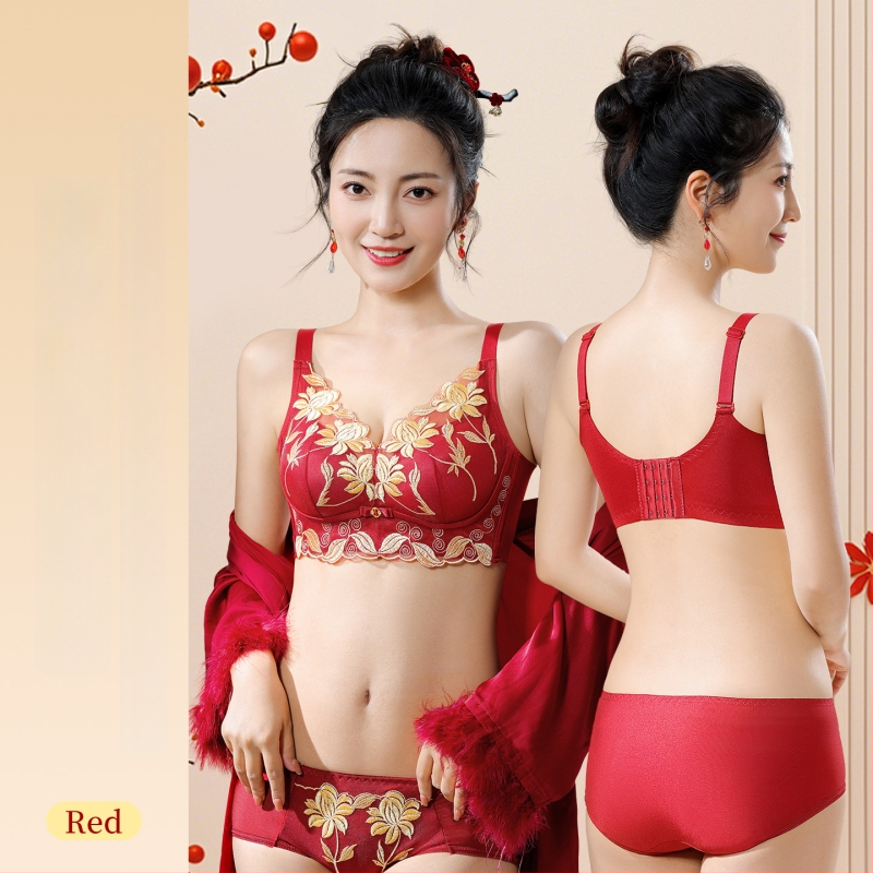 Női melltartó készlet — vezeték nélküli Push-Up, oldalsó emelés, anti-sag, 3/4 kosár, fix pántok, hátsó négy sor kapocs