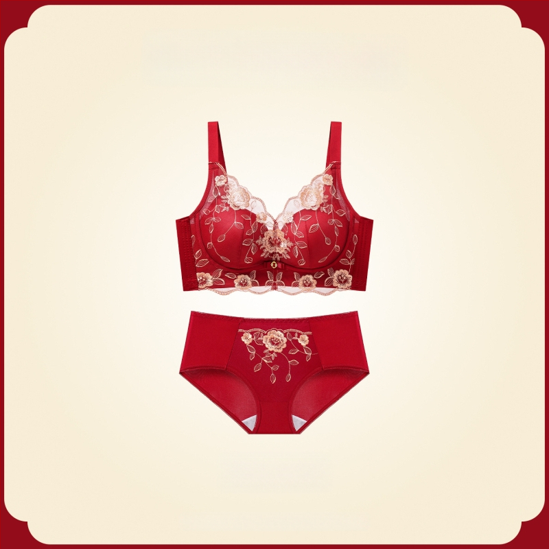 Női melltartó készlet — vezeték nélküli Push-Up, oldalsó emelés, anti-sag, 3/4 kosár, fix pántok, hátsó négy sor kapocs