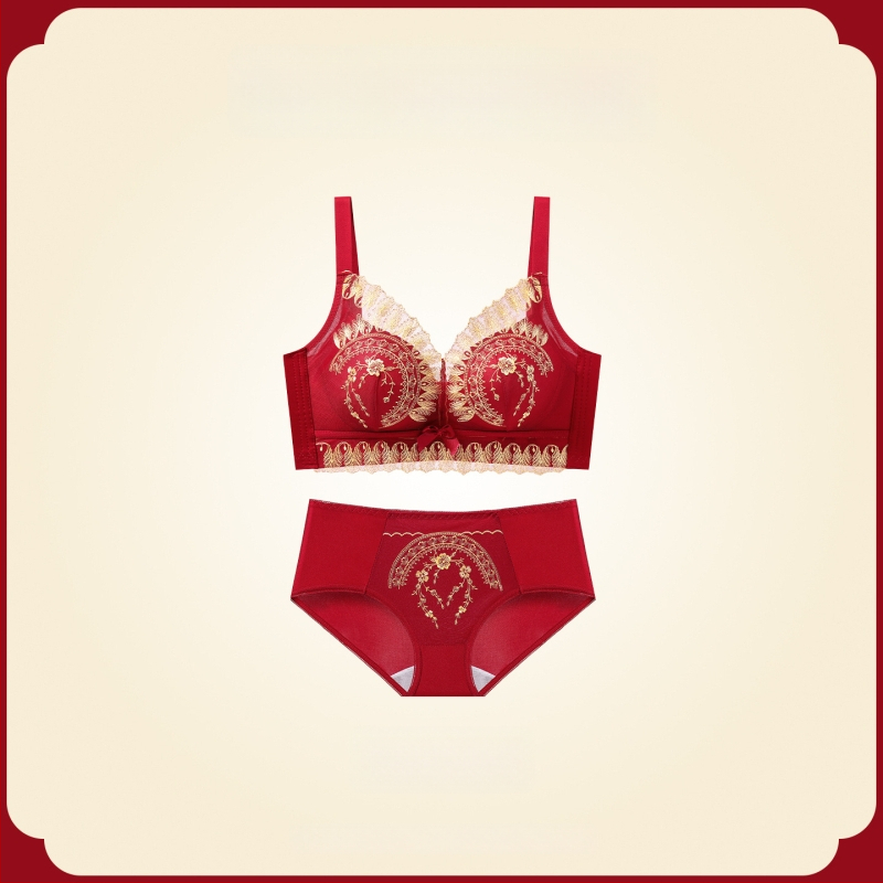 Női melltartó készlet — vezeték nélküli Push-Up, oldalsó emelés, anti-sag, 3/4 kosár, fix pántok, hátsó négy sor kapocs