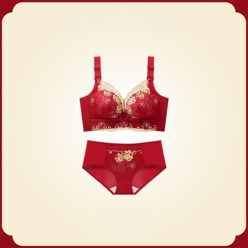 Női melltartó készlet — vezeték nélküli Push-Up, oldalsó emelés, anti-sag, 3/4 kosár, fix pántok, hátsó négy sor kapocs