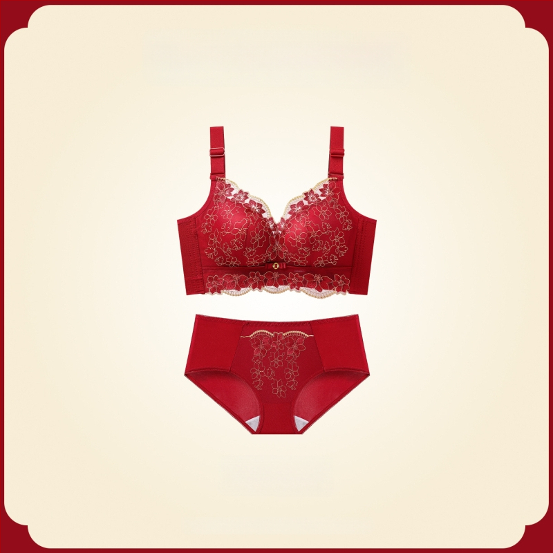 Női melltartó készlet — vezeték nélküli Push-Up, oldalsó emelés, anti-sag, 3/4 kosár, fix pántok, hátsó négy sor kapocs