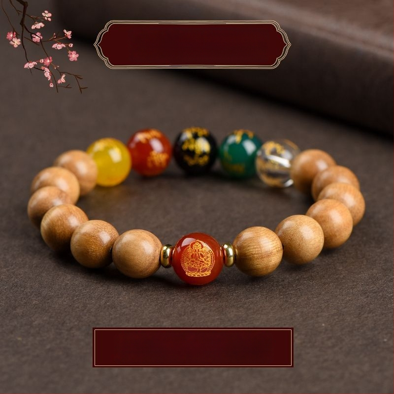 Barackfafából készült karkötő, kézzel készített, uniszex ima gyöngyökkel – a Zodiákus védője és az Öt Irány Istene a Gazdagságnak