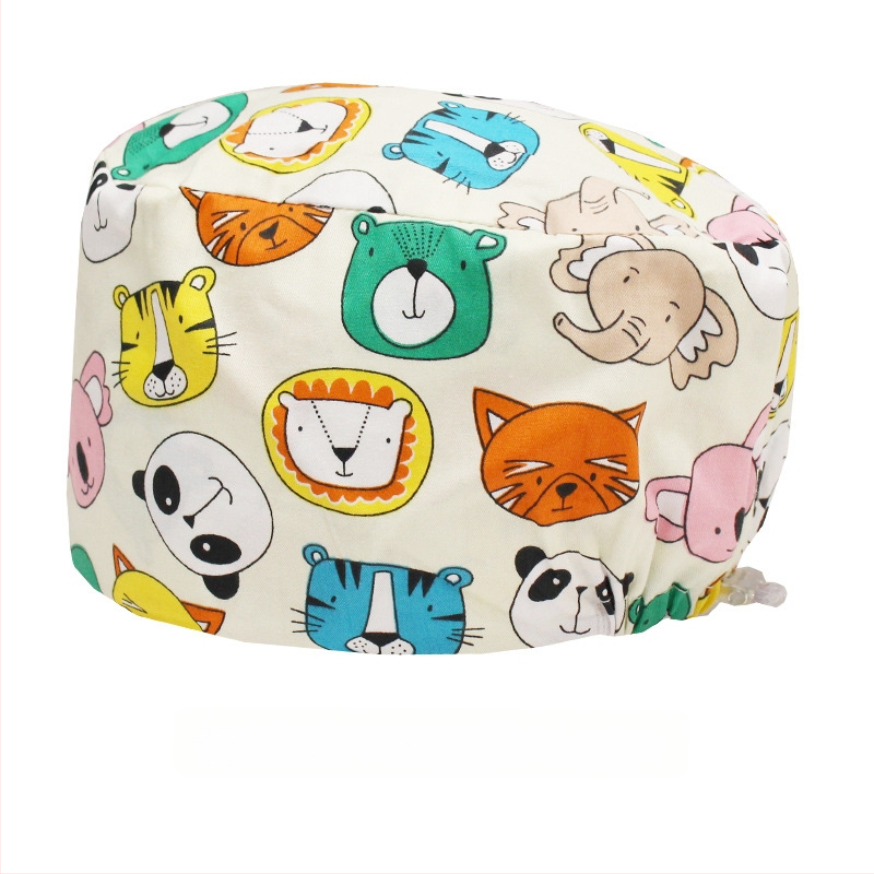 Хирургическа памучна шапка, унисекс, куполна форма, карикатурен принт, подходяща за всички сезони