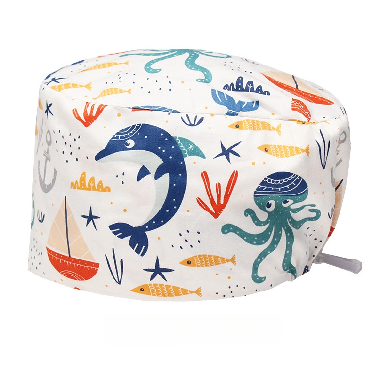 Хирургическа памучна шапка, унисекс, куполна форма, карикатурен принт, подходяща за всички сезони