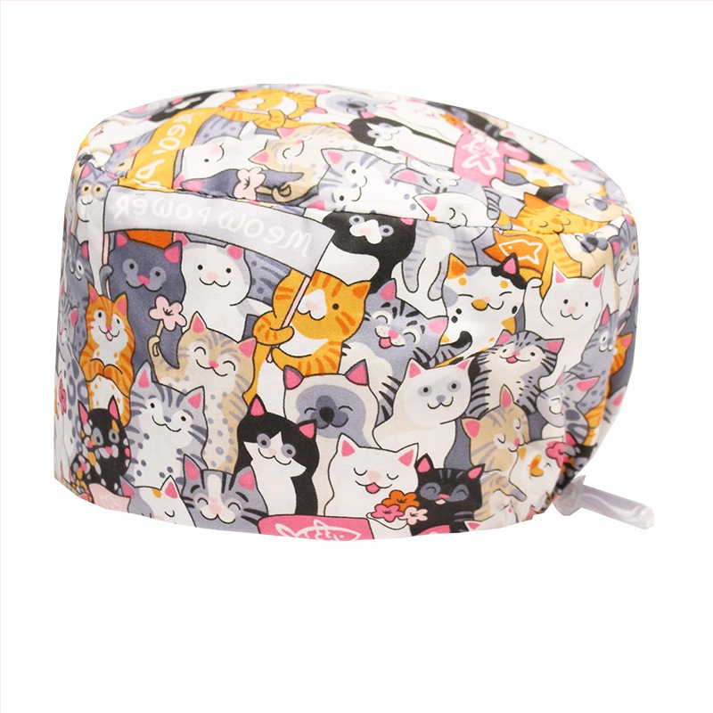 Хирургическа памучна шапка, унисекс, куполна форма, карикатурен принт, подходяща за всички сезони