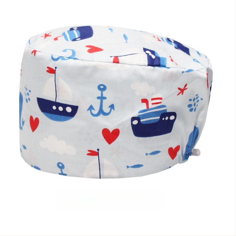 Хирургическа памучна шапка, унисекс, куполна форма, карикатурен принт, подходяща за всички сезони