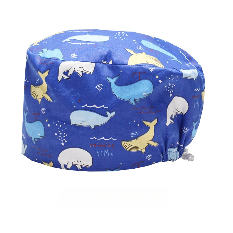 Хирургическа памучна шапка, унисекс, куполна форма, карикатурен принт, подходяща за всички сезони