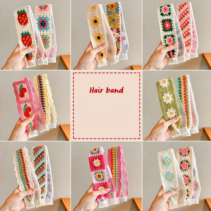 Vaikų mezgimo išsiuvinėta plaukų juostelė su Velcro užsegimu – animacinių filmų stiliaus plaukų aksesuarų rinkinys, rankų darbas