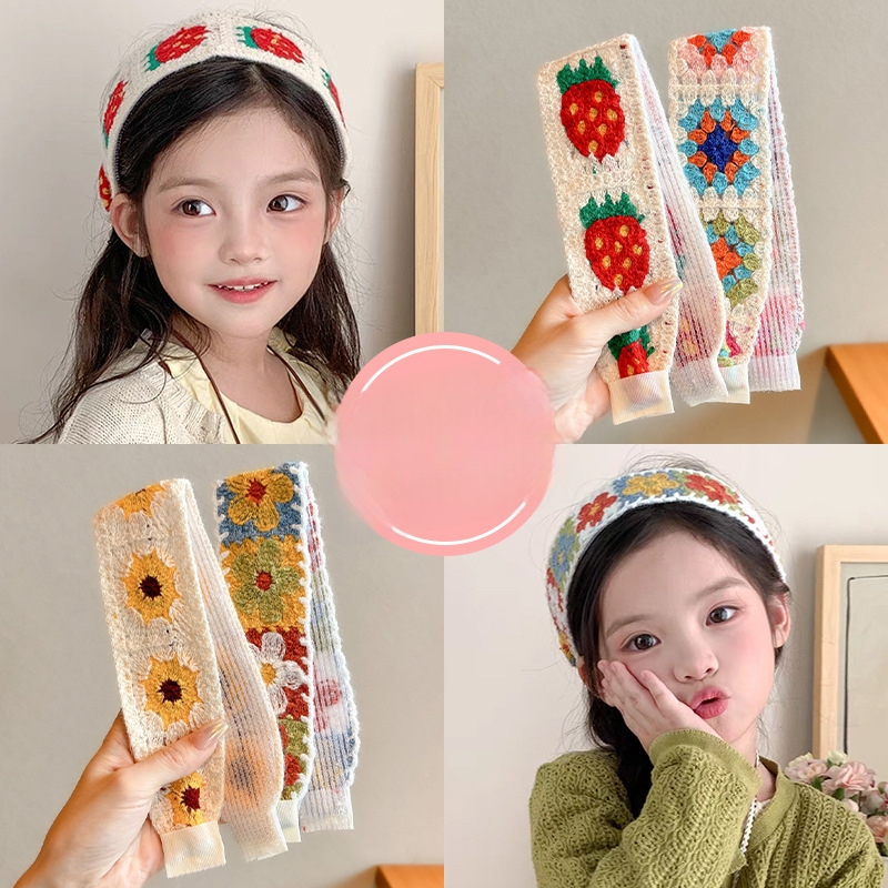 Vaikų mezgimo išsiuvinėta plaukų juostelė su Velcro užsegimu – animacinių filmų stiliaus plaukų aksesuarų rinkinys, rankų darbas