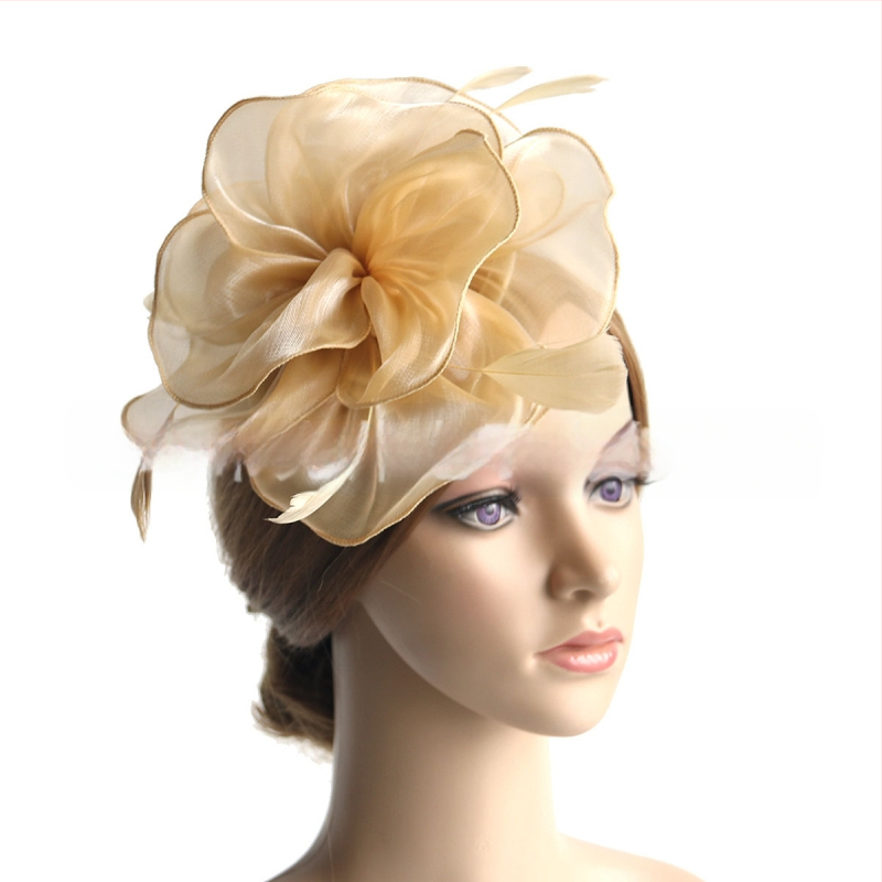 Galvas rotājums ar sietu, spalvu akcentiem un organza plīvuru, rokas darbs, stils Ruili, MSM-052, pielāgošana pieejama