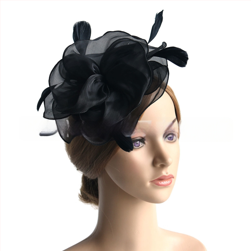 Galvas rotājums ar sietu, spalvu akcentiem un organza plīvuru, rokas darbs, stils Ruili, MSM-052, pielāgošana pieejama