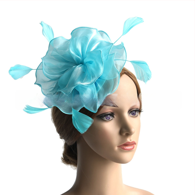 Galvas rotājums ar sietu, spalvu akcentiem un organza plīvuru, rokas darbs, stils Ruili, MSM-052, pielāgošana pieejama