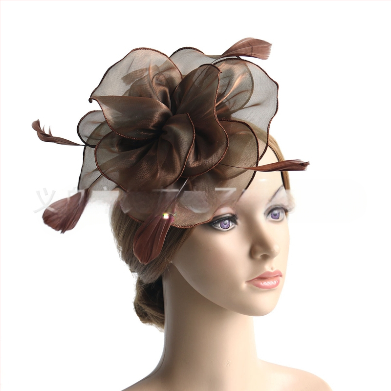 Galvas rotājums ar sietu, spalvu akcentiem un organza plīvuru, rokas darbs, stils Ruili, MSM-052, pielāgošana pieejama