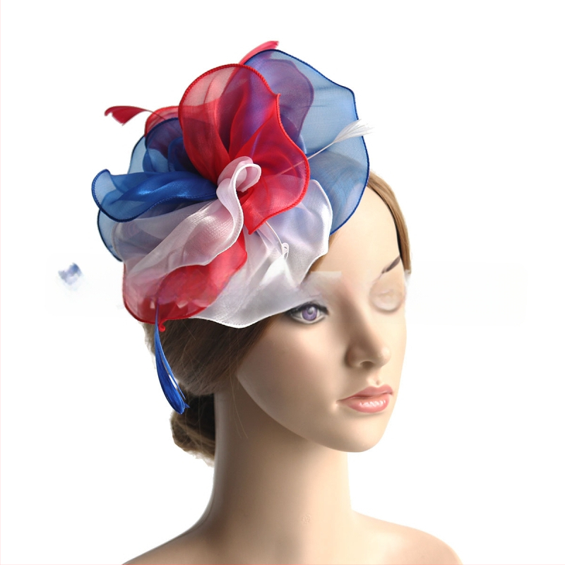 Galvas rotājums ar sietu, spalvu akcentiem un organza plīvuru, rokas darbs, stils Ruili, MSM-052, pielāgošana pieejama