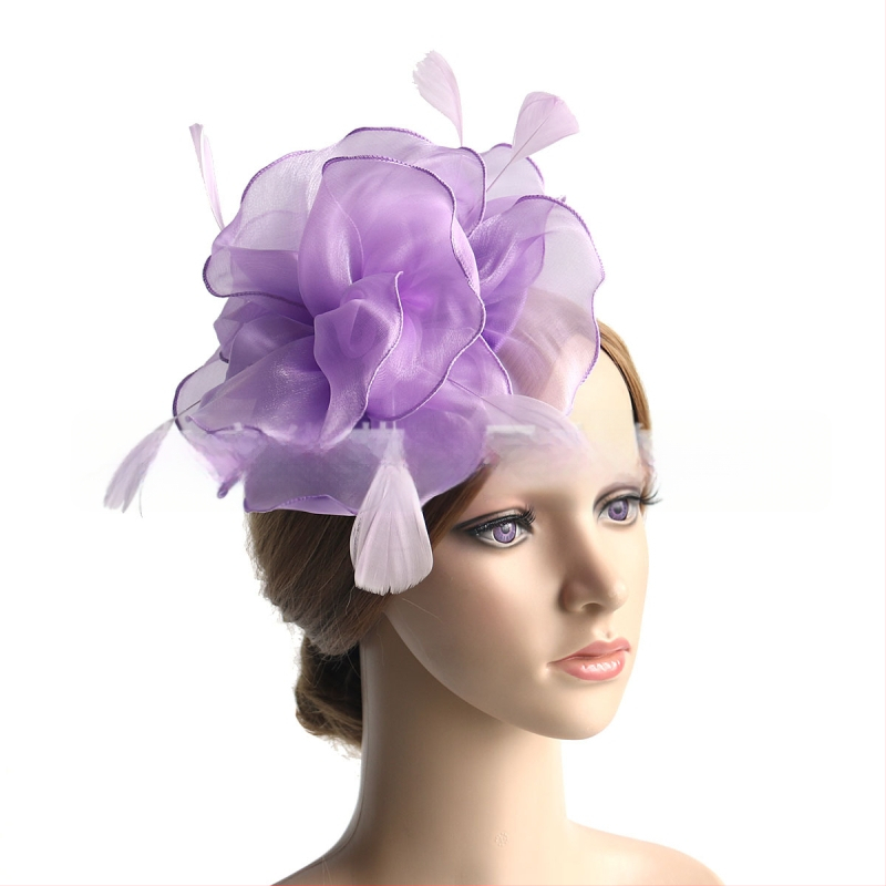 Galvas rotājums ar sietu, spalvu akcentiem un organza plīvuru, rokas darbs, stils Ruili, MSM-052, pielāgošana pieejama