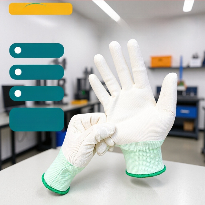 Darbo saugos pirštinės, neslidžios, su PU danga ant pirštų ir delnų, anglies pluoštas, atvirų pirštų dizainas (Svoris: 24 g)