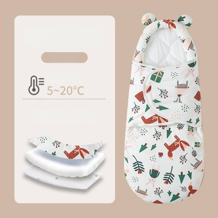 Naujagimio miego maišelis su įvyniojimu, medvilnė, gyvūnų raštas, tinkamas kūdikiams ir mažyliams (1–3 m.), visų metų naudojimui — pavasaris 2025