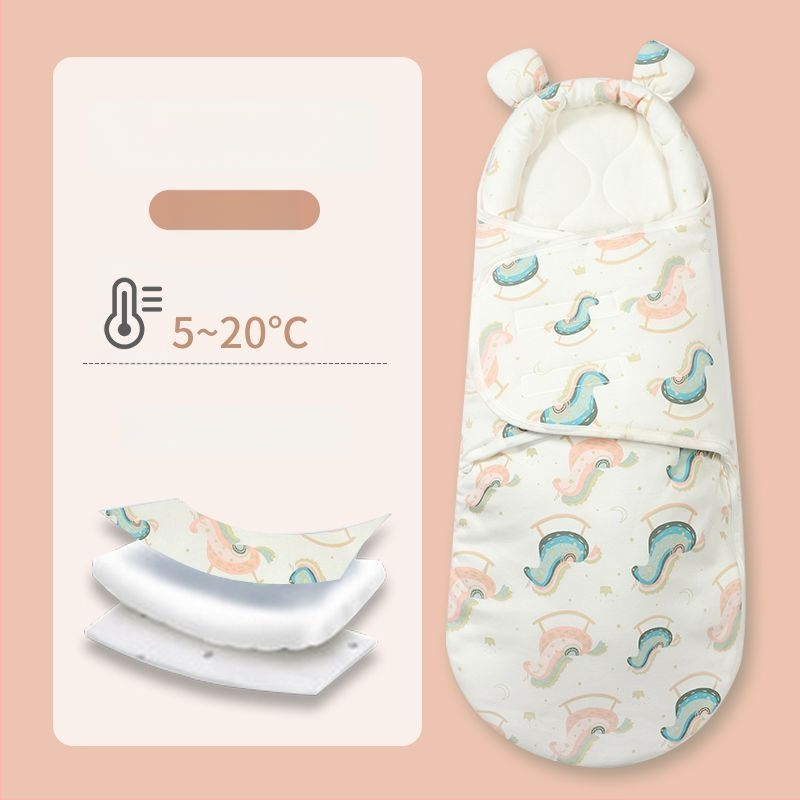 Naujagimio miego maišelis su įvyniojimu, medvilnė, gyvūnų raštas, tinkamas kūdikiams ir mažyliams (1–3 m.), visų metų naudojimui — pavasaris 2025