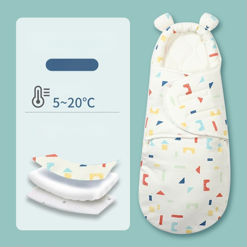 Naujagimio miego maišelis su įvyniojimu, medvilnė, gyvūnų raštas, tinkamas kūdikiams ir mažyliams (1–3 m.), visų metų naudojimui — pavasaris 2025