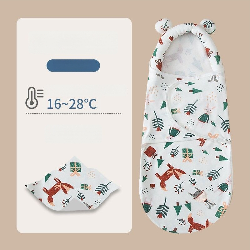 Naujagimio miego maišelis su įvyniojimu, medvilnė, gyvūnų raštas, tinkamas kūdikiams ir mažyliams (1–3 m.), visų metų naudojimui — pavasaris 2025