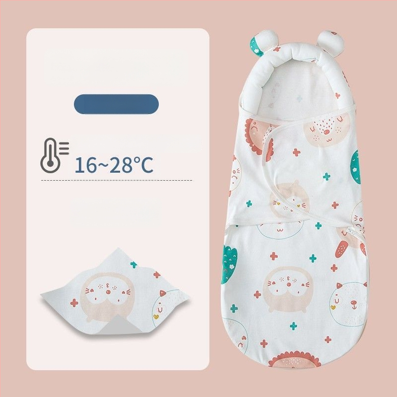 Naujagimio miego maišelis su įvyniojimu, medvilnė, gyvūnų raštas, tinkamas kūdikiams ir mažyliams (1–3 m.), visų metų naudojimui — pavasaris 2025