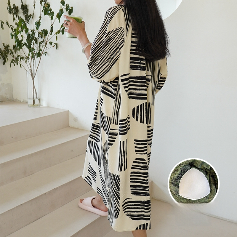 Noćna haljina s jastučićem za prsni dio - pamuk-saten materijal, 100% viskoz, okrugli vrat, ljeto, antički/nacionalni stil