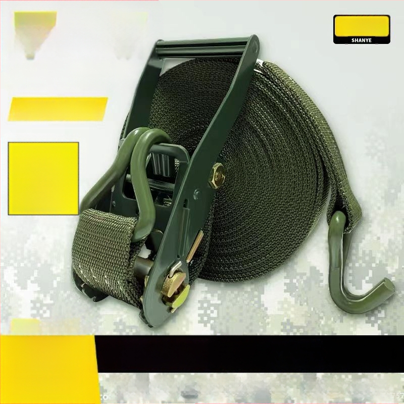 Sunkvežimio krovinio prisirišimo diržas su ratchet įtempikliu, plokščias diržas, storesnis įtempiklis, 5 t talpa