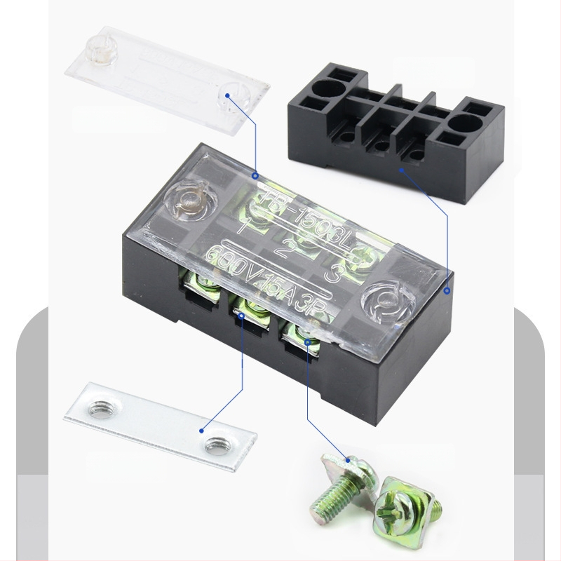 TB seeria terminaliblokk, kaabliühendaja, 15/25/45A, 3/4/6/10/12 positsiooni, fikseeritud jaotusblokk