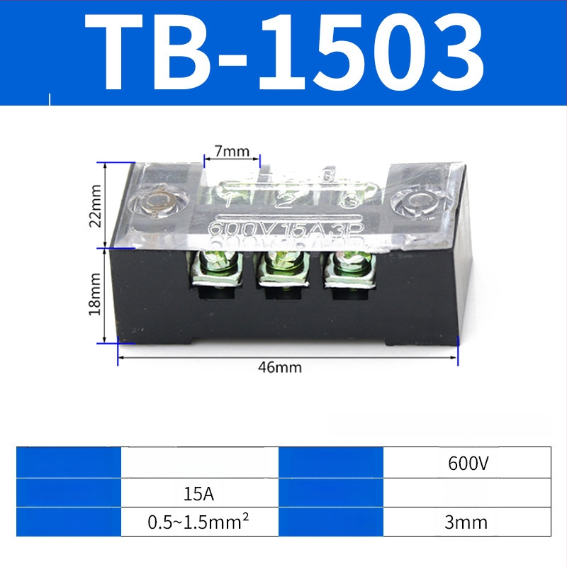 TB seeria terminaliblokk, kaabliühendaja, 15/25/45A, 3/4/6/10/12 positsiooni, fikseeritud jaotusblokk