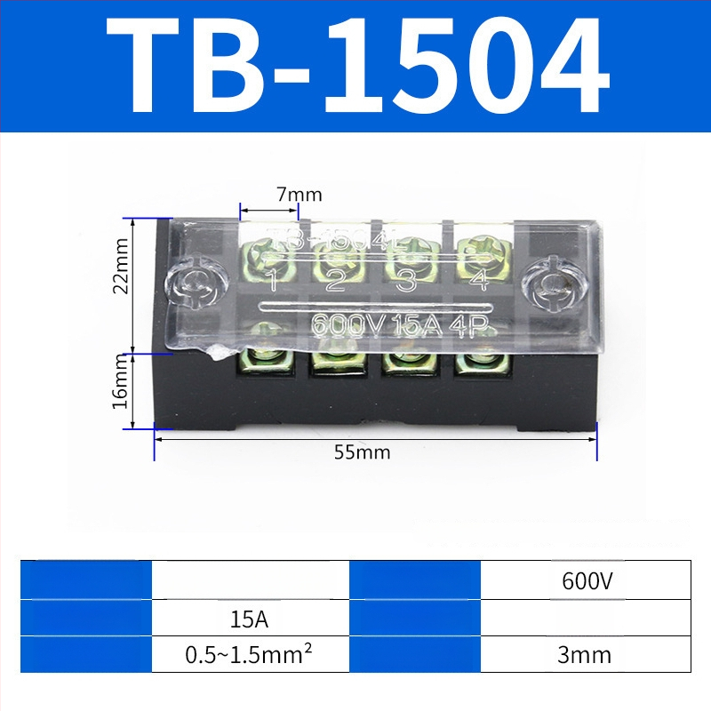 TB seeria terminaliblokk, kaabliühendaja, 15/25/45A, 3/4/6/10/12 positsiooni, fikseeritud jaotusblokk