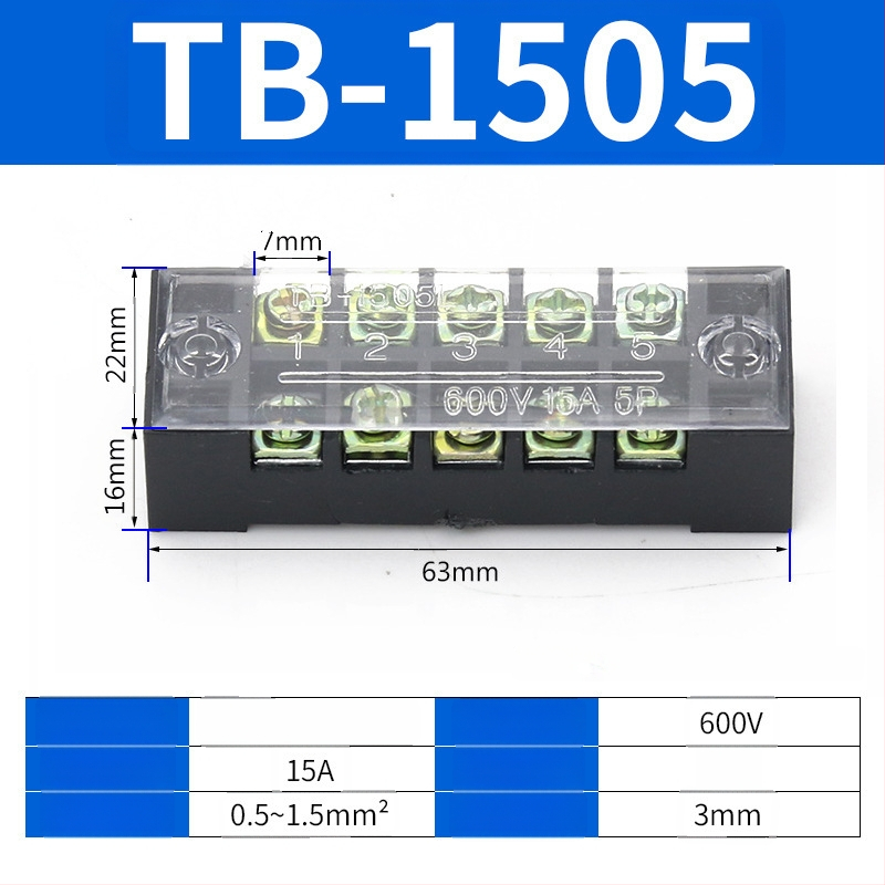 TB seeria terminaliblokk, kaabliühendaja, 15/25/45A, 3/4/6/10/12 positsiooni, fikseeritud jaotusblokk