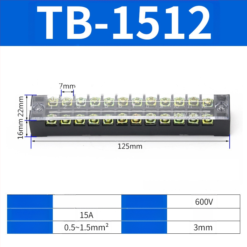 TB seeria terminaliblokk, kaabliühendaja, 15/25/45A, 3/4/6/10/12 positsiooni, fikseeritud jaotusblokk
