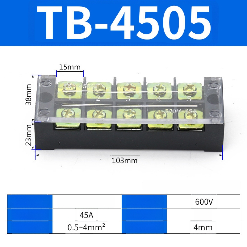 TB seeria terminaliblokk, kaabliühendaja, 15/25/45A, 3/4/6/10/12 positsiooni, fikseeritud jaotusblokk