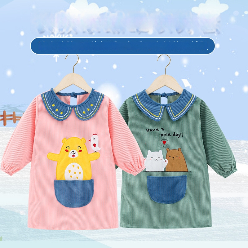 Išplėstas vandeniui atsparus vaikų smockas, animacinis raštas, Crystal corduroy audinys, prekės ženklas Shushan Lang (Atsparus vandeniui; Crystal corduroy audinys; Animacinis raštas; Amžius 1–3 metai; neutralus lytis)