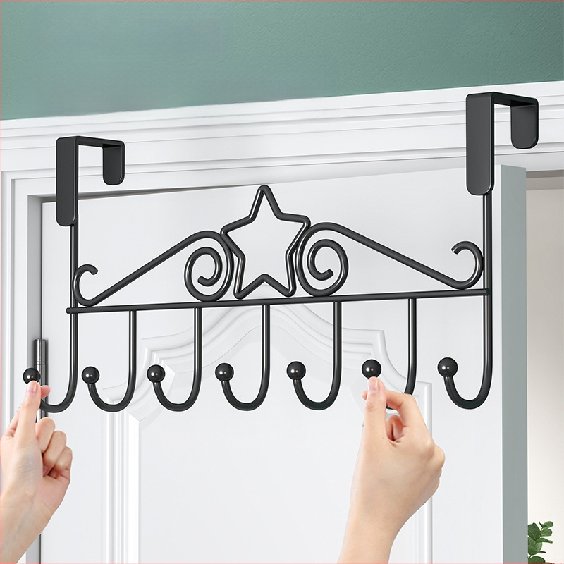 Be gręžimo durų kabykla, geležinis sienos kabykla drabužiams su kelių eilių kabliukais, apkrova 5–10 kg.