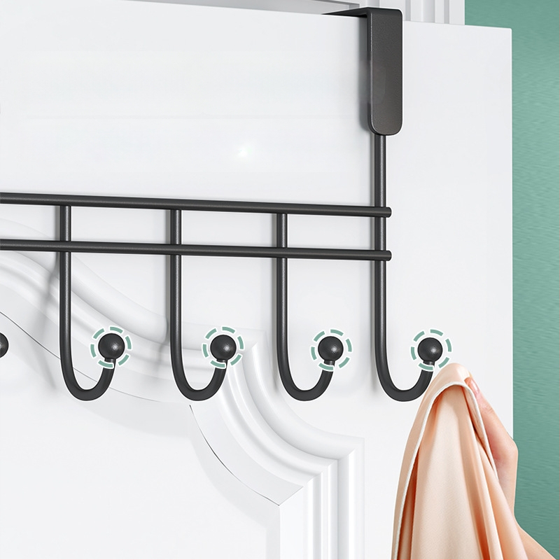 Be gręžimo durų kabykla, geležinis sienos kabykla drabužiams su kelių eilių kabliukais, apkrova 5–10 kg.