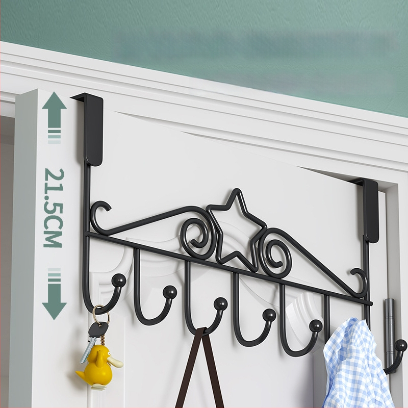 Be gręžimo durų kabykla, geležinis sienos kabykla drabužiams su kelių eilių kabliukais, apkrova 5–10 kg.