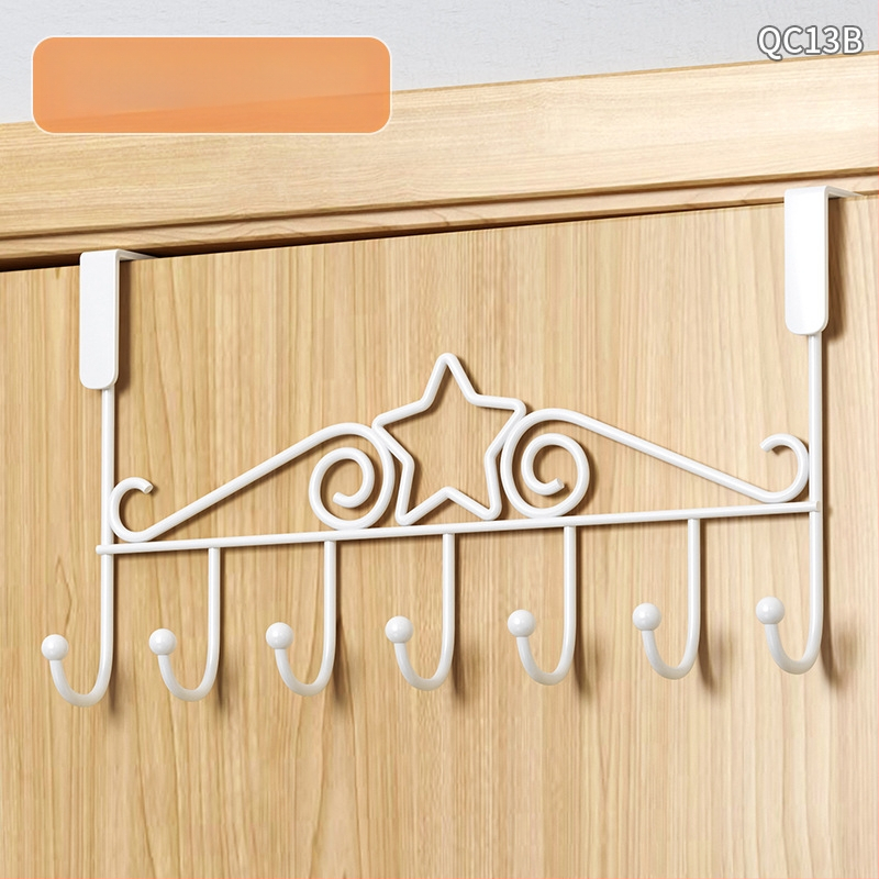 Be gręžimo durų kabykla, geležinis sienos kabykla drabužiams su kelių eilių kabliukais, apkrova 5–10 kg.