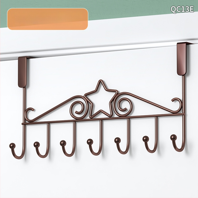 Be gręžimo durų kabykla, geležinis sienos kabykla drabužiams su kelių eilių kabliukais, apkrova 5–10 kg.