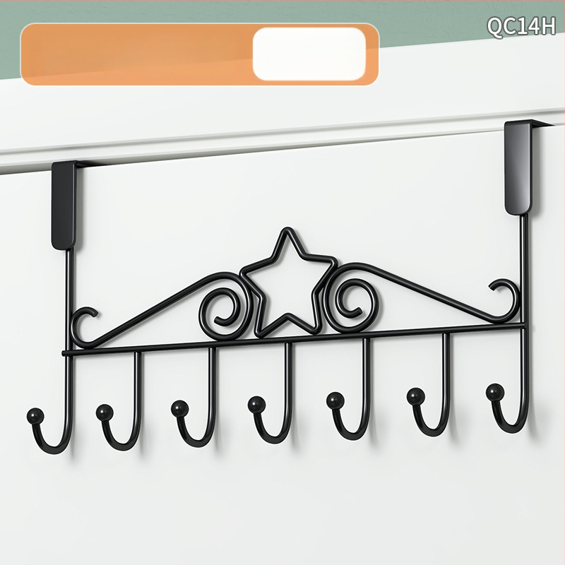 Be gręžimo durų kabykla, geležinis sienos kabykla drabužiams su kelių eilių kabliukais, apkrova 5–10 kg.