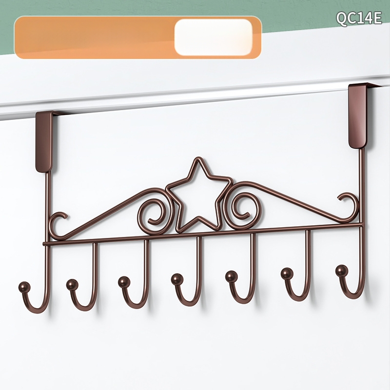 Be gręžimo durų kabykla, geležinis sienos kabykla drabužiams su kelių eilių kabliukais, apkrova 5–10 kg.