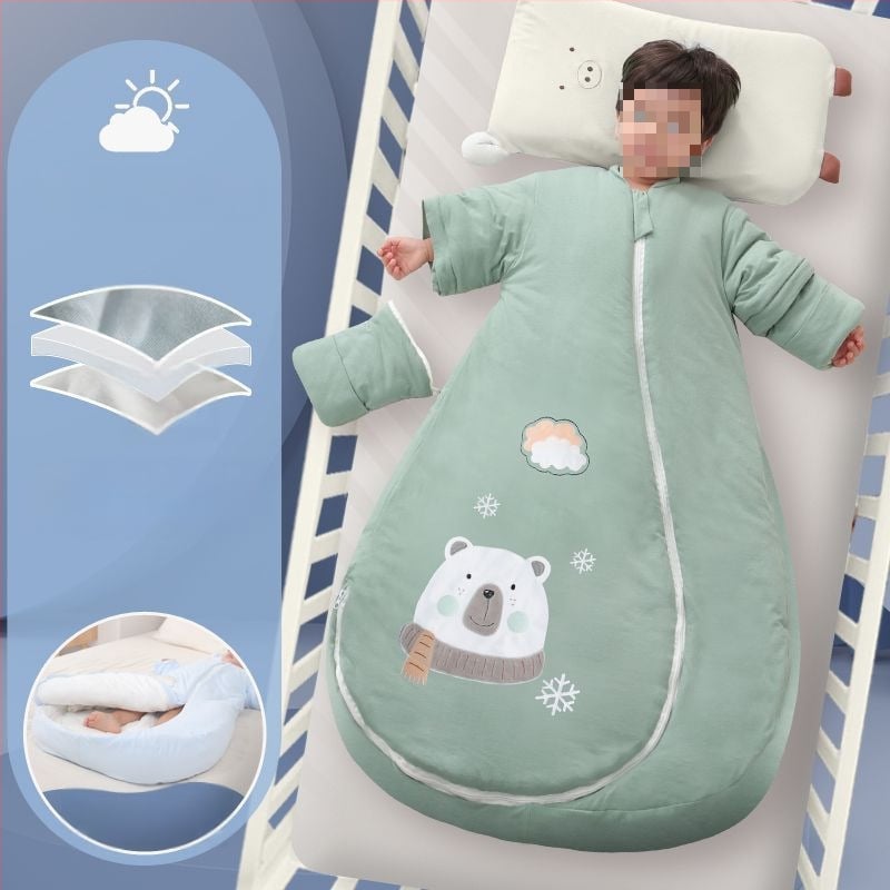 Bébi hálózsák – 100% pamut, vastag ősz/tél, levehető bélés, négy évszakos kialakítás, kasmír töltet, anti-kick quilt