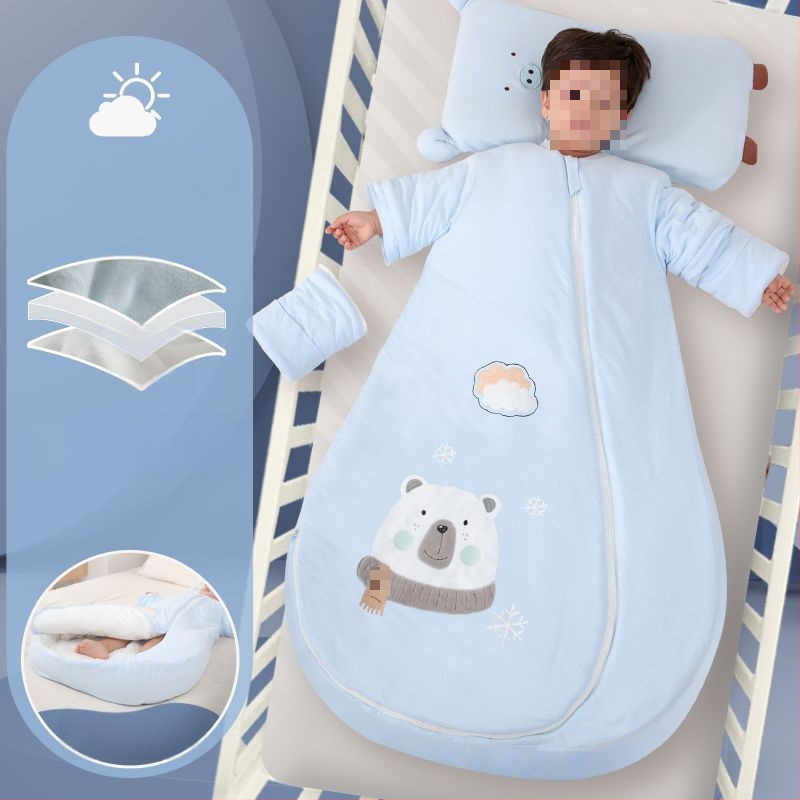 Bébi hálózsák – 100% pamut, vastag ősz/tél, levehető bélés, négy évszakos kialakítás, kasmír töltet, anti-kick quilt